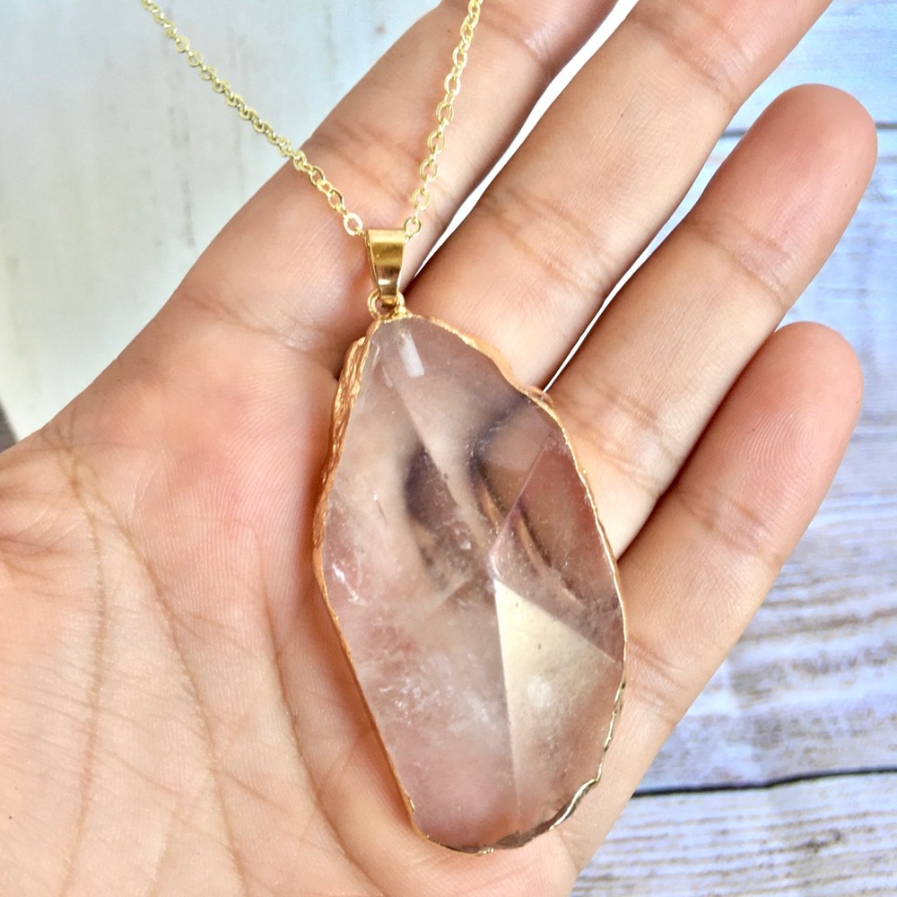 Quartz Crystal Long Necklace Pendant Chakra Boho